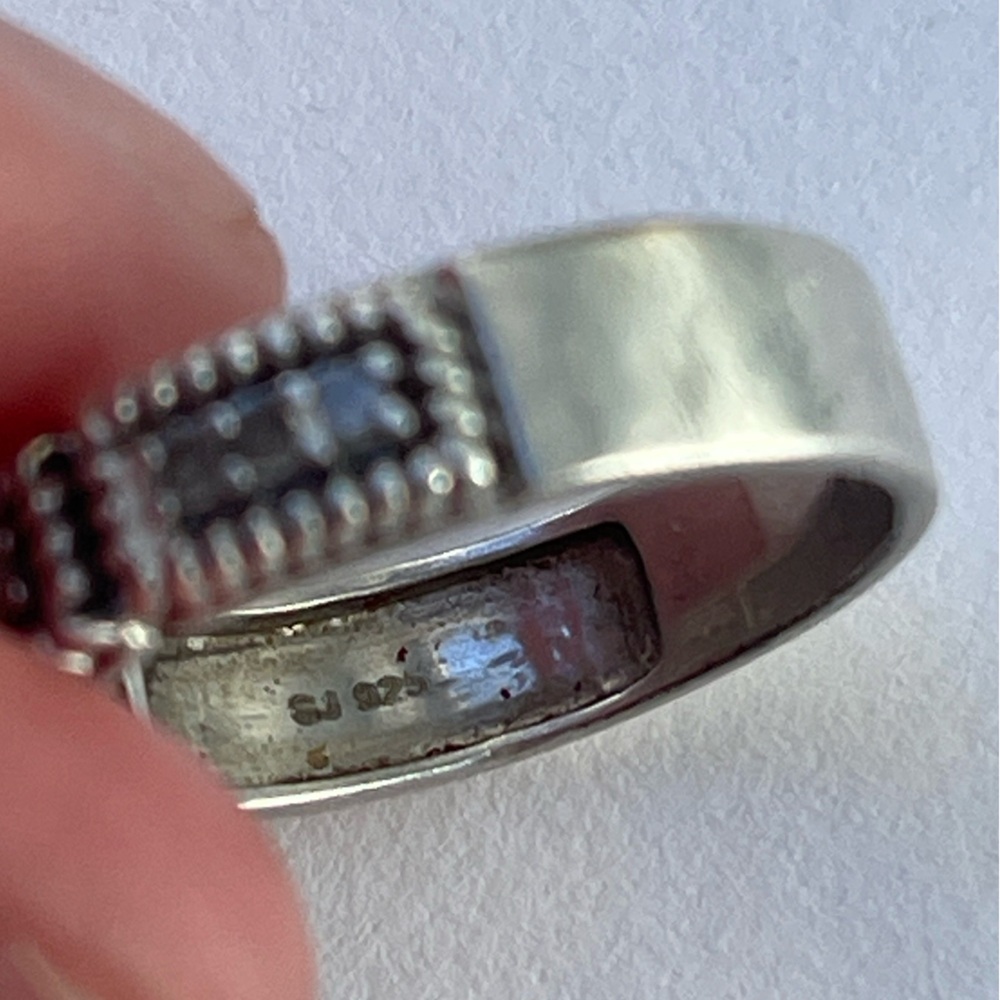 Vintage 925 Silver diamond ring band signed by designer SJ - Picture 9 of 13